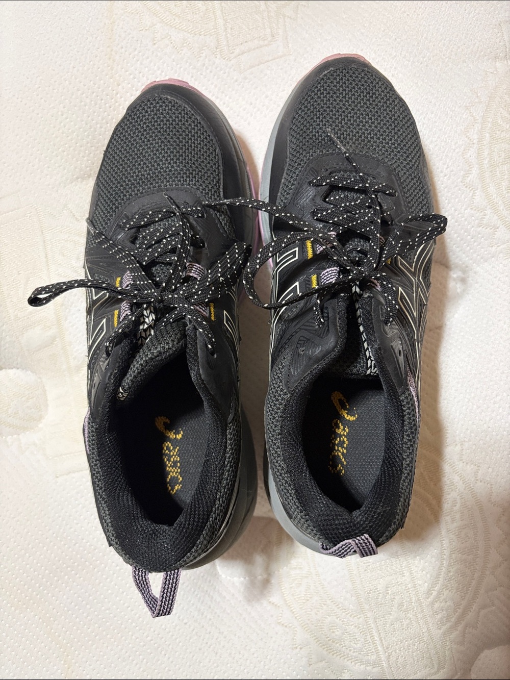 Asics Black Women's Athletic Sneakers with Pink and Yellow Accents